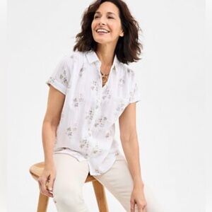 Style & Co. Women's Printed Cotton Gauze Camp Shirt Large